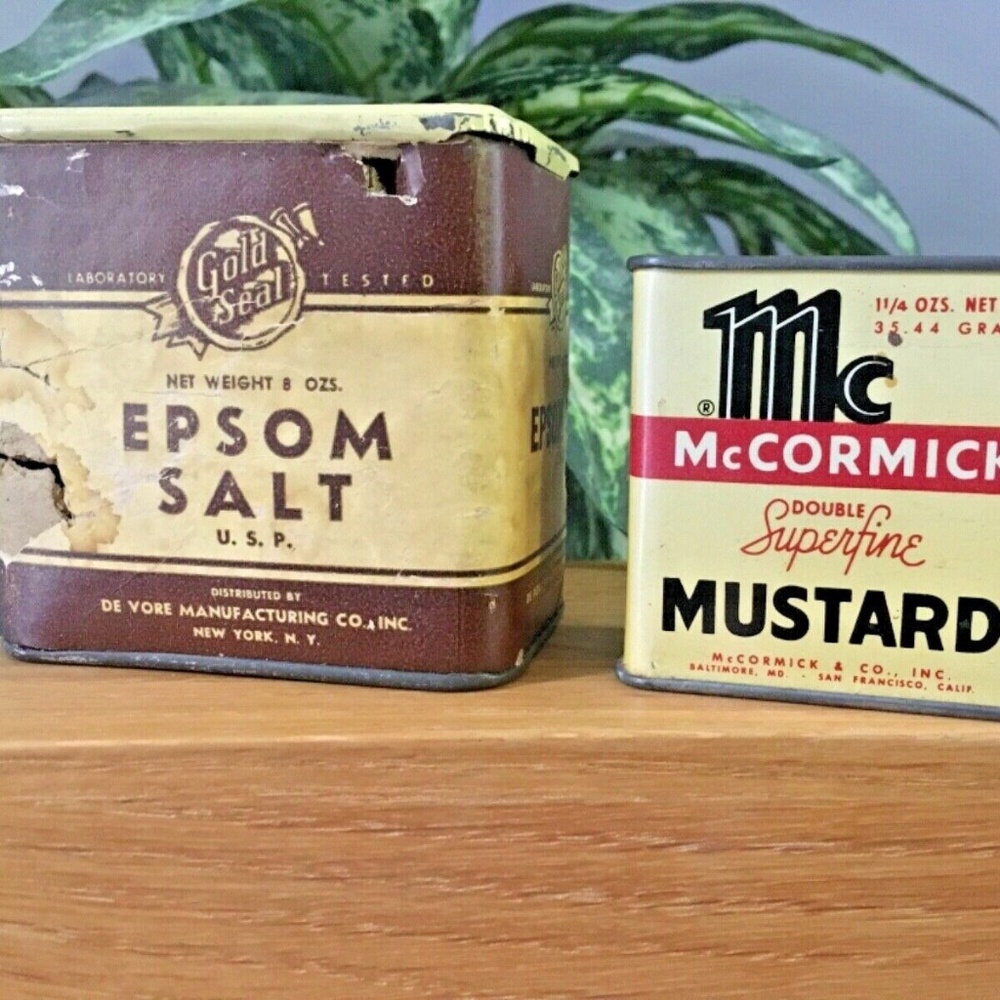 Vintage 2 Tins - McCormick Double Superfine Mustard & Gold Seal Epsom Salt BOTH